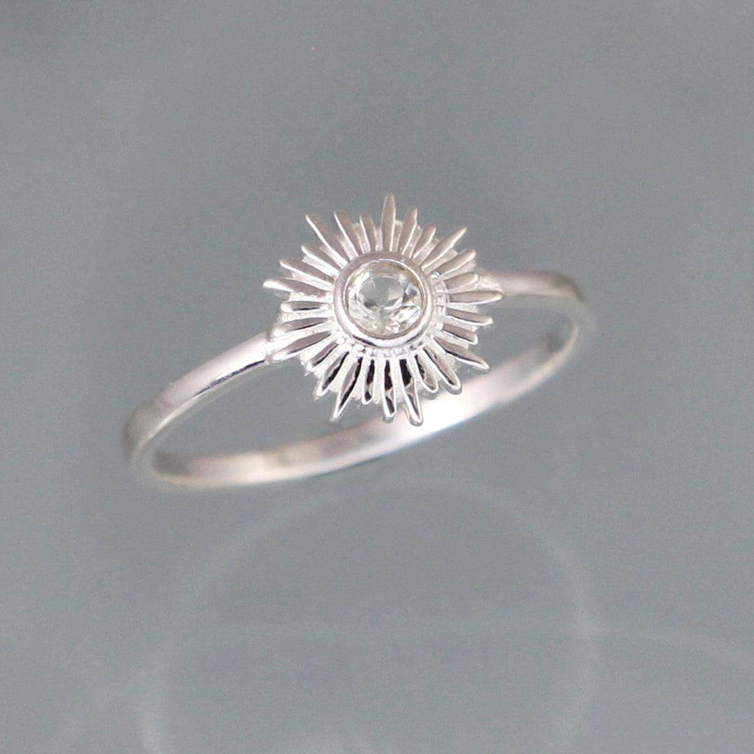 Image of Silver and White Topaz Sun Ring