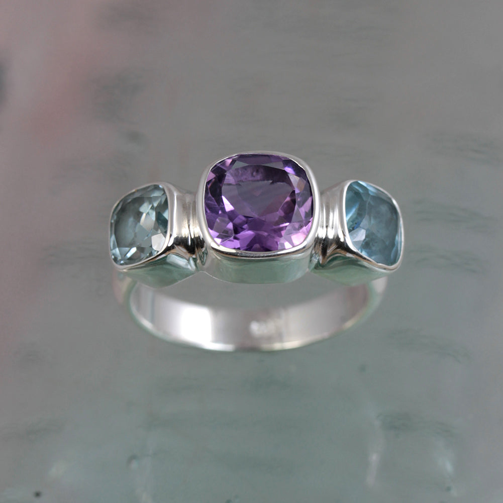 Image of Amethyst and Blue Topaz Silver Ring