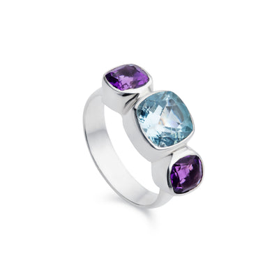 Image of Lilac Blue Topaz and Amethyst Silver Ring