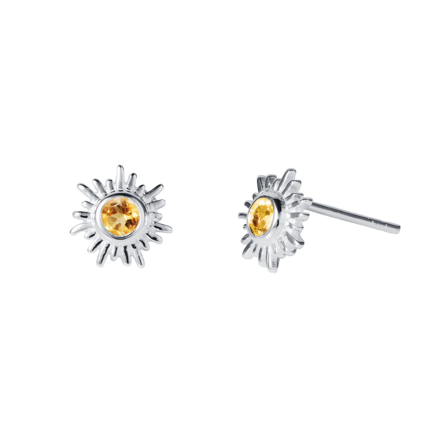 Photo of Silver and Citrine Sun Stud Earrings