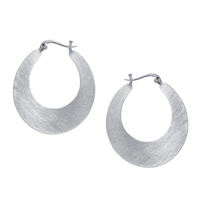 Large Flat Hoot Silver Earrings