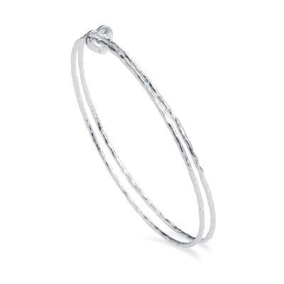 Double silver bangle bracelet with heart