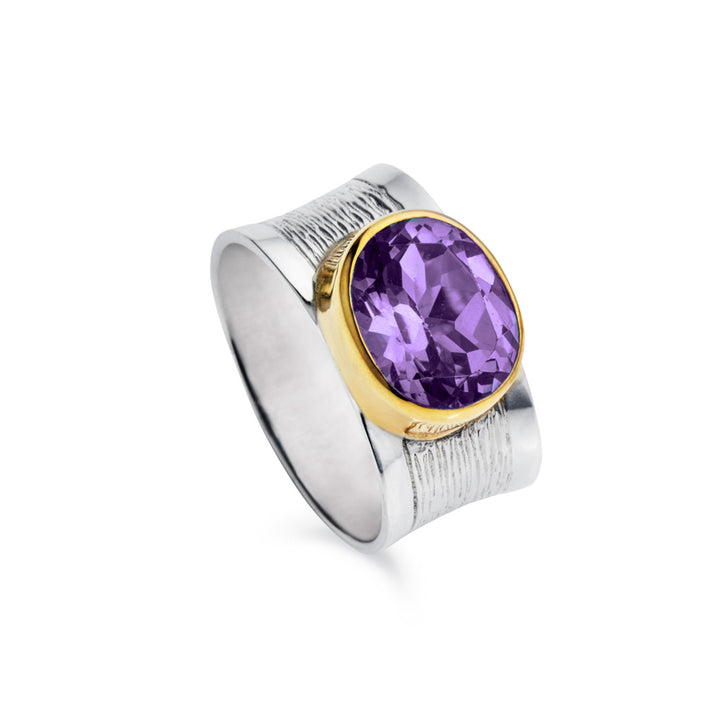 Photo of Large Amethyst Ring in Sterling Silver and 18k Gold Vermeil