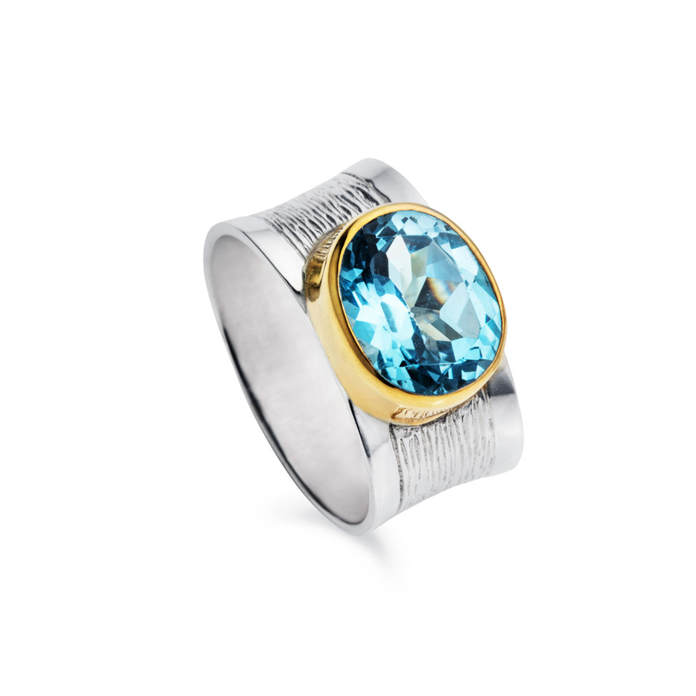 Photo of Large Blue Topaz Ring in Sterling Silver and 18ct Gold Vermeil