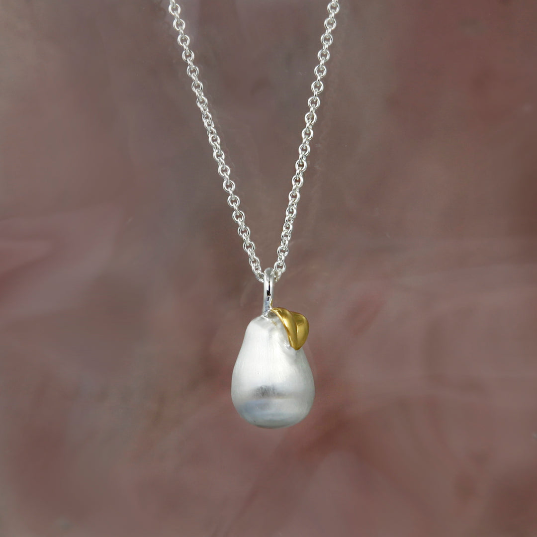 SIlver Pear Pendant with a Gold Leaf 