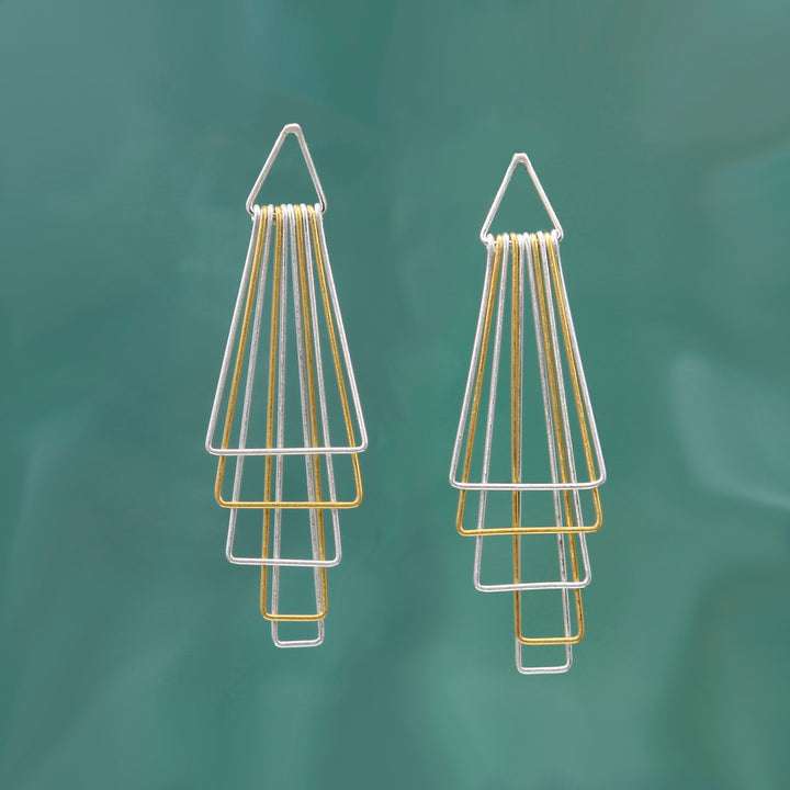 Photo of Silver and Gold Pyramid Earrings