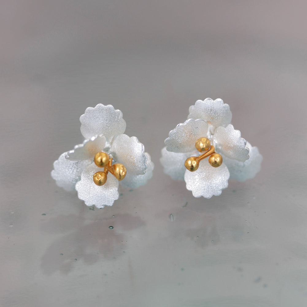 Silver & Gold Flower Stud Earrings