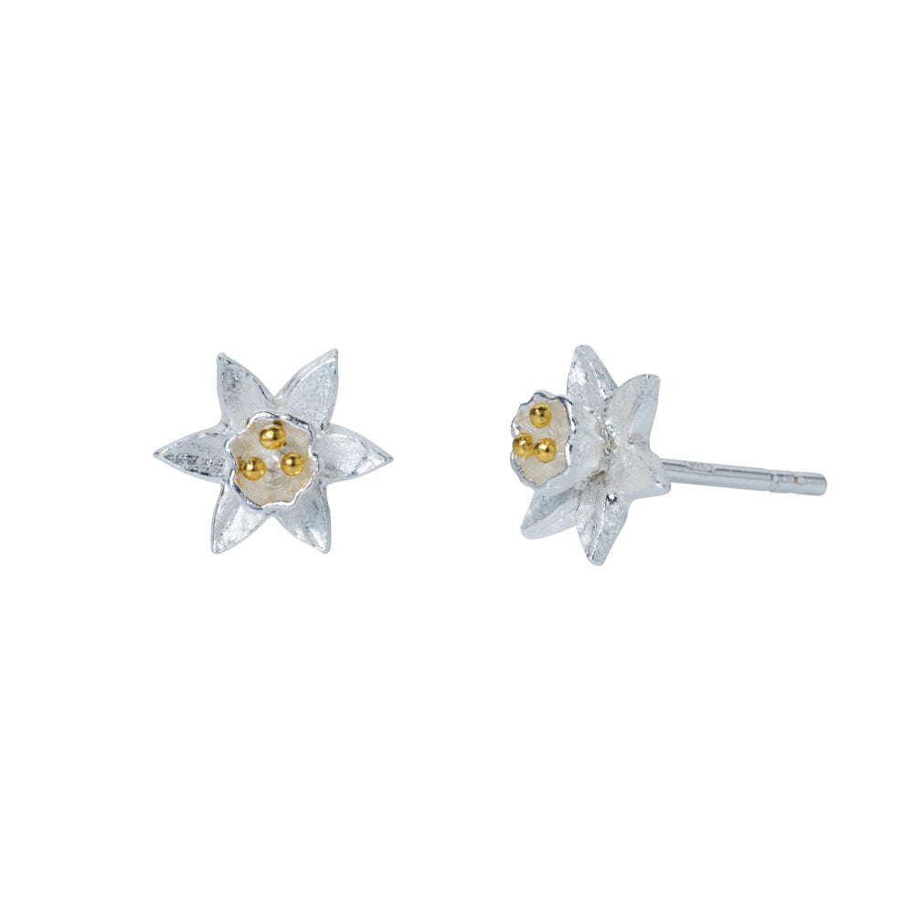 Silver & Gold Daffodil Stud Earrings