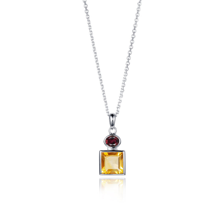 Silver Citrine and Garnet Pendant Necklace