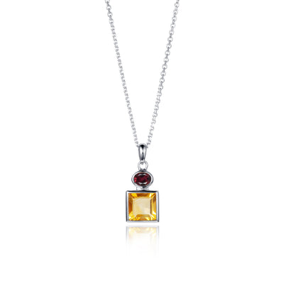 Silver Citrine and Garnet Pendant Necklace