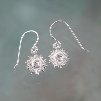 Image of Silver and White Topaz Sun Earrings