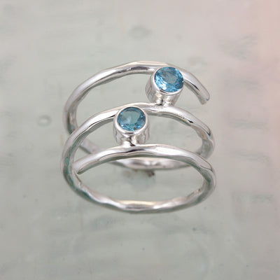Image of Fine Twist Blue Topaz Silver Ring