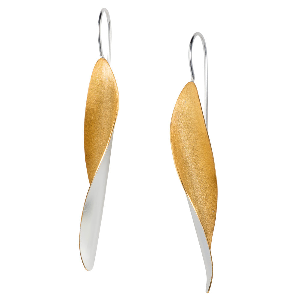Long Silver and Gold Leaf Hook Earrings