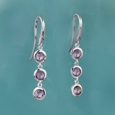 Image of Silver and Amethyst Triple Drop Earrings