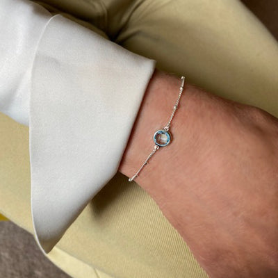 Silver Beaded Bracelet With Amethyst