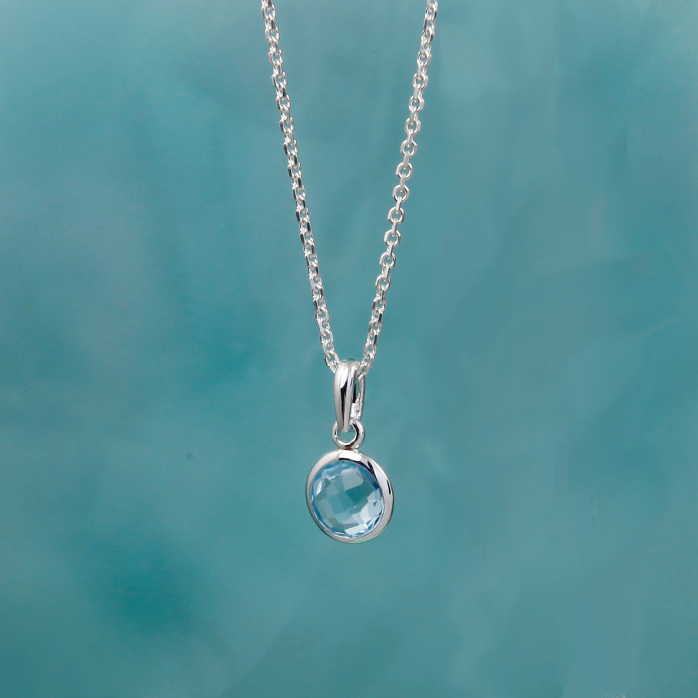 Image of Blue Topaz Silver Pendant Necklace