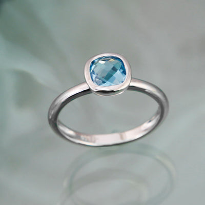 Photo of Blue Topaz Silver Cushion Cut Ring