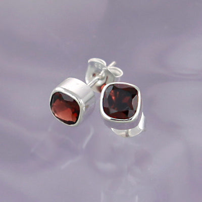 Image of Garnet and Silver Gem Squared Stud Earrings