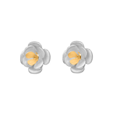 Silver and Gold Rose Stud Earrings