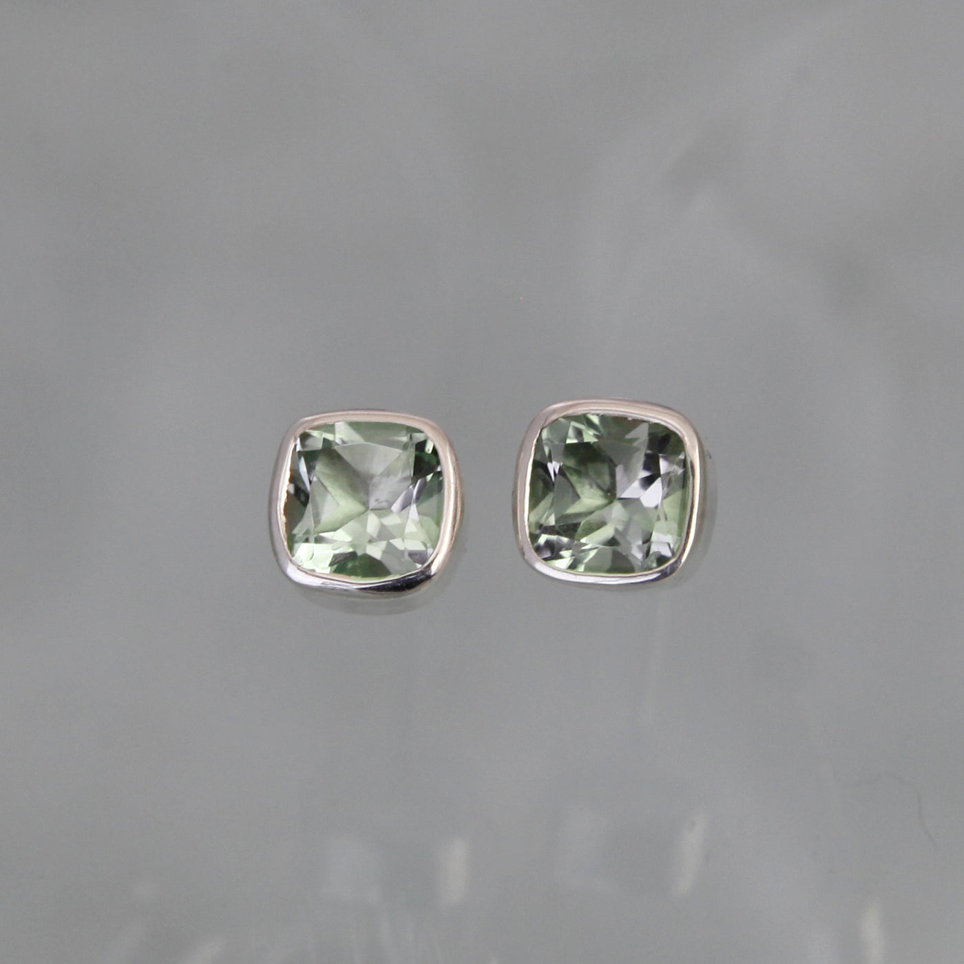 Image of Green Amethyst Silver Gem Squared Stud Earrings