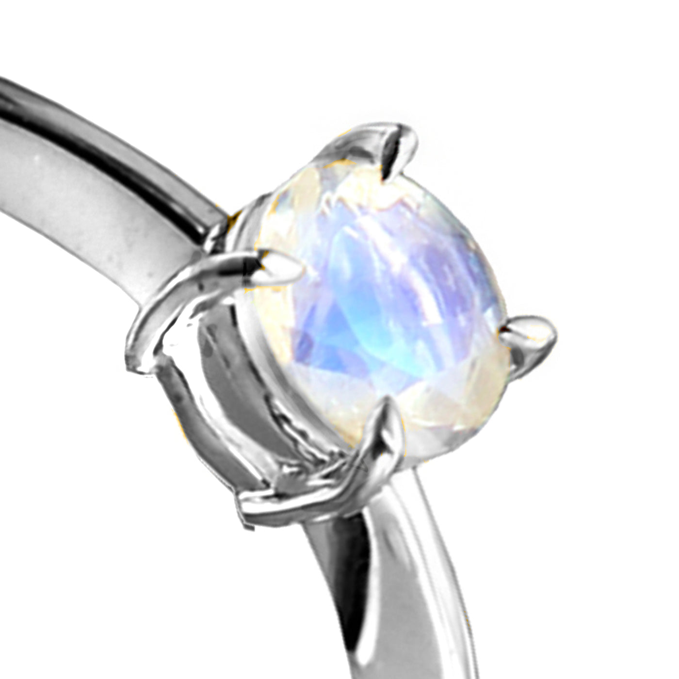 Closeup of Moonstone and Silver Solitaire Ring