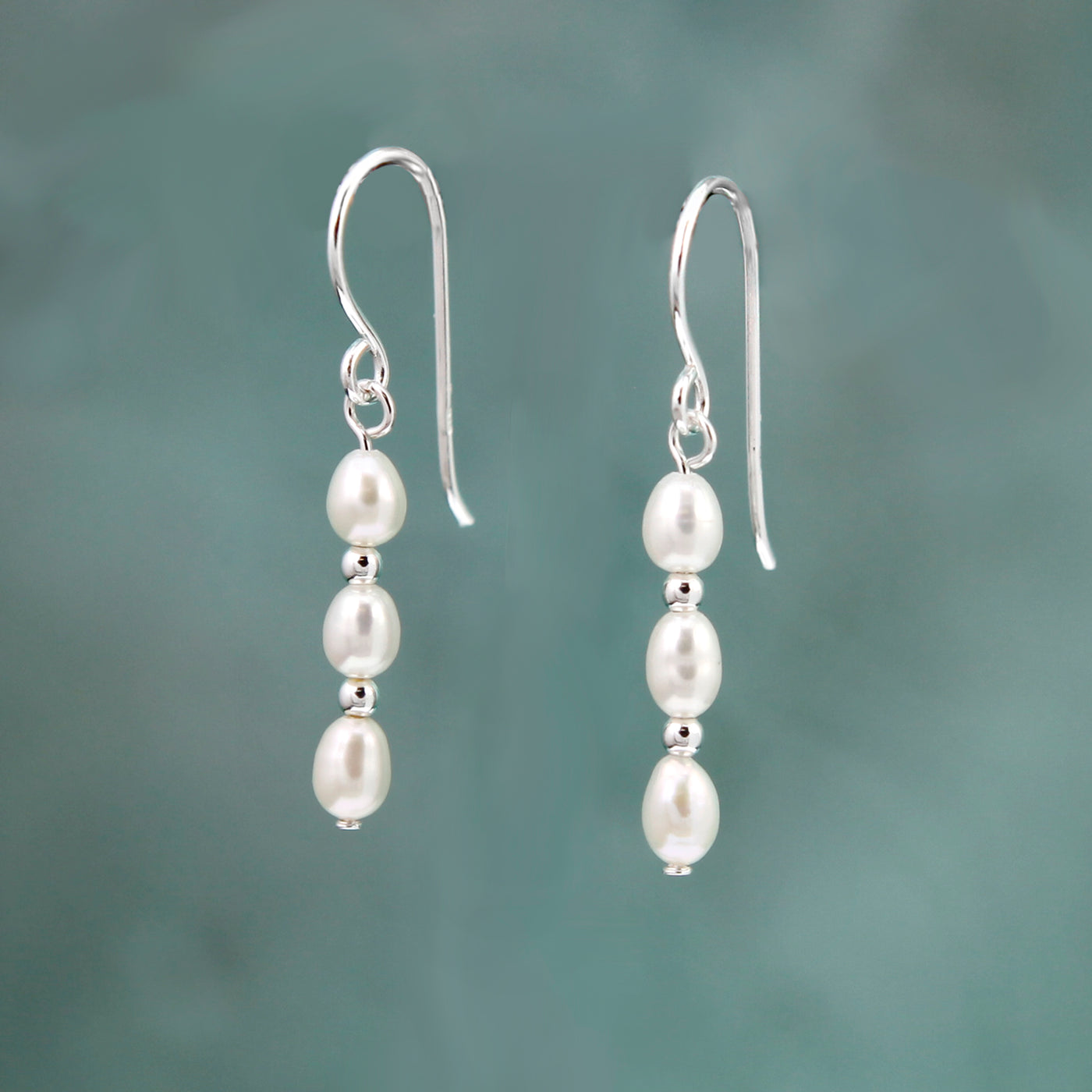 Image of Silver and Pearl Bead Earrings