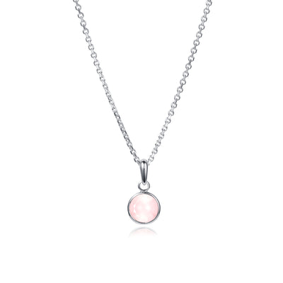 October Birthstone Necklace in Rose Quartz and Silver