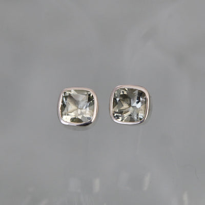 Image of White Topaz and Silver Gem Squared Stud Earrings