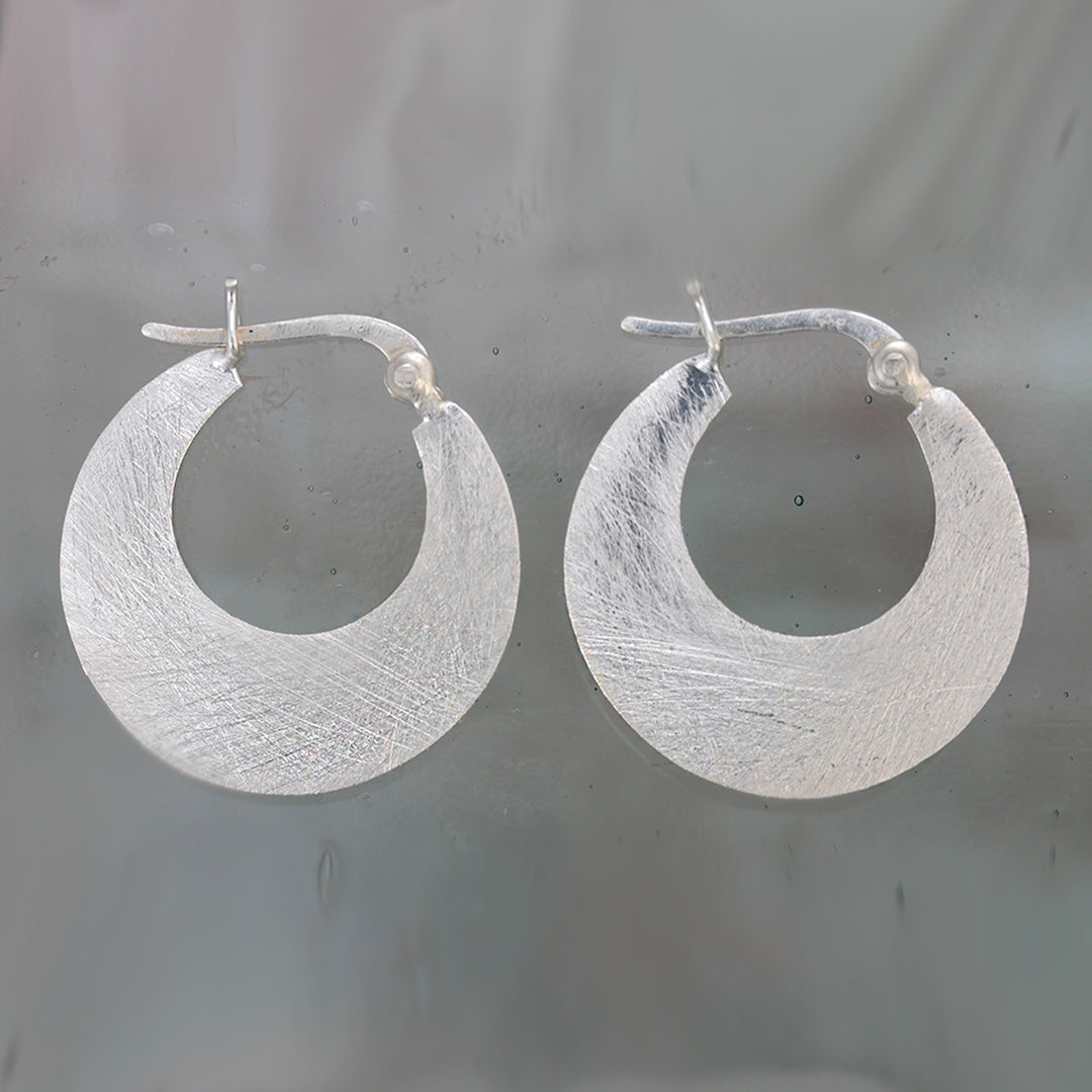 Photo of Small Crescent Hoop Polished Silver Earrings