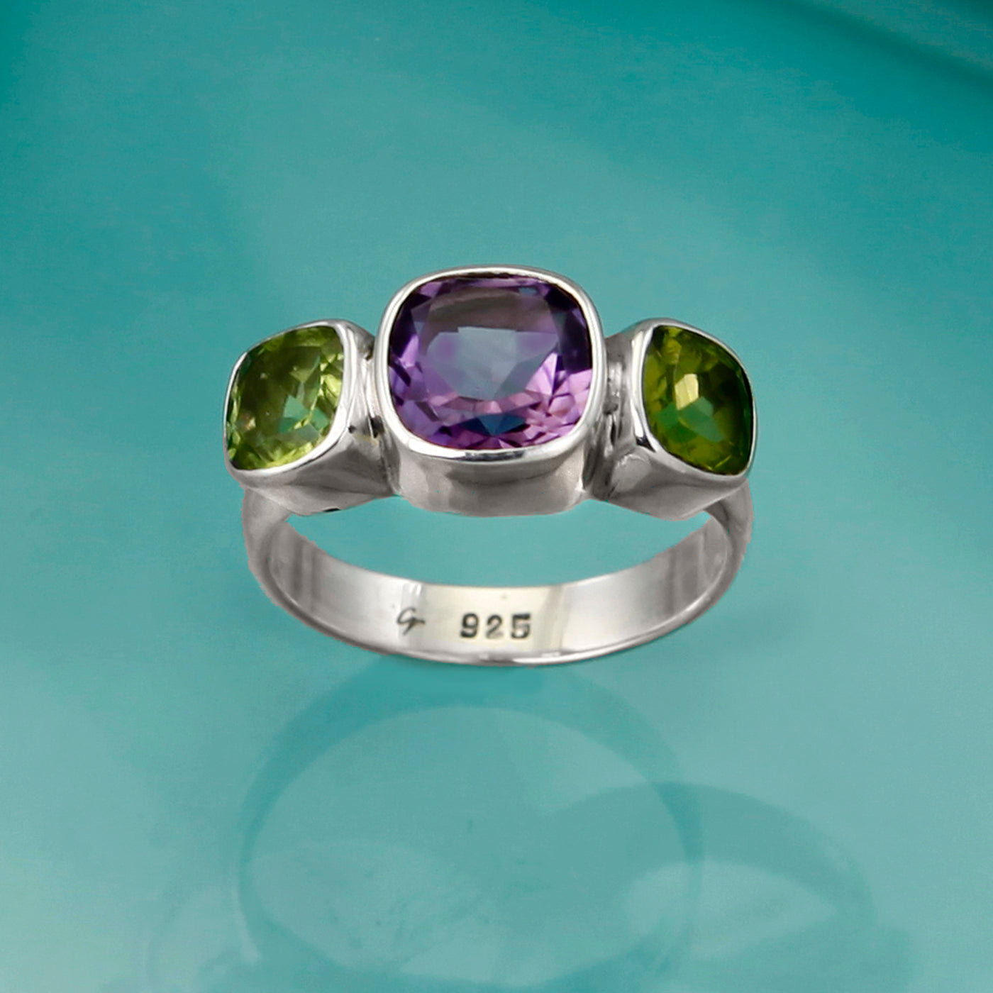 Photo of Amethyst & Peridot Silver Iris Ring