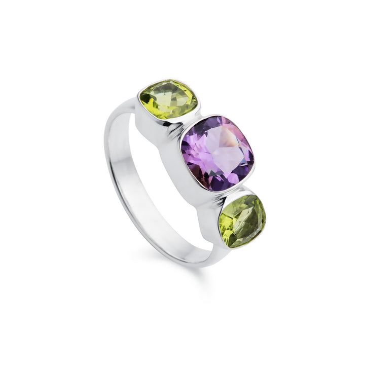 Image of Amethyst & Peridot Silver Iris Ring