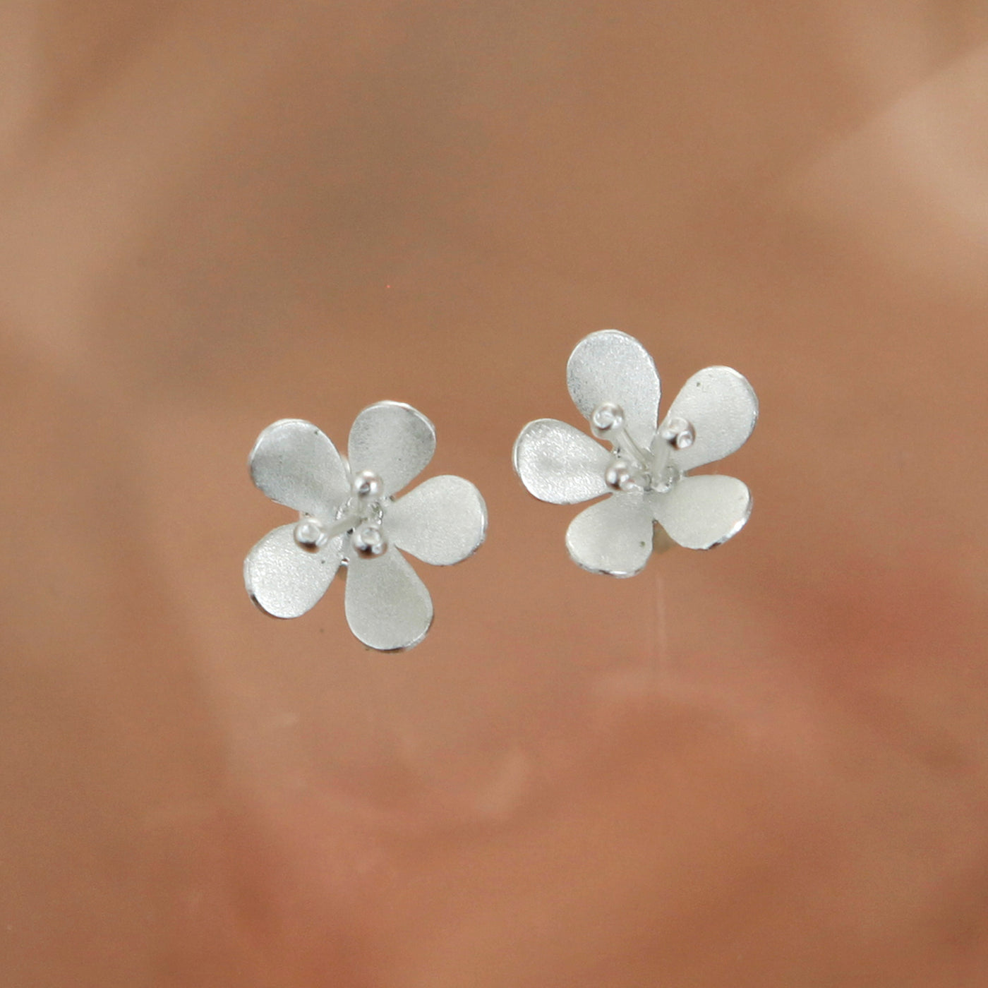 Image of Satin Daisy Silver Flower Stud Earrings