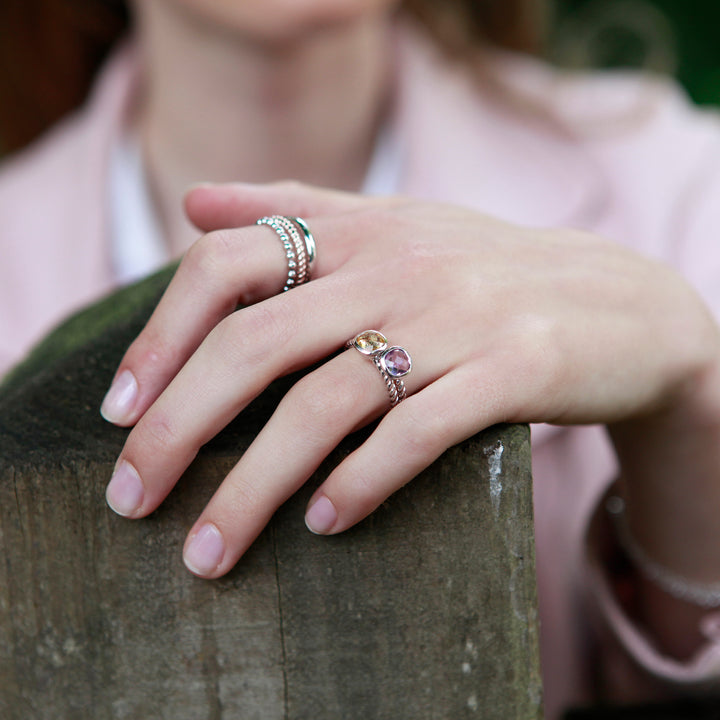 Model wearing Amethyst Silver Ring