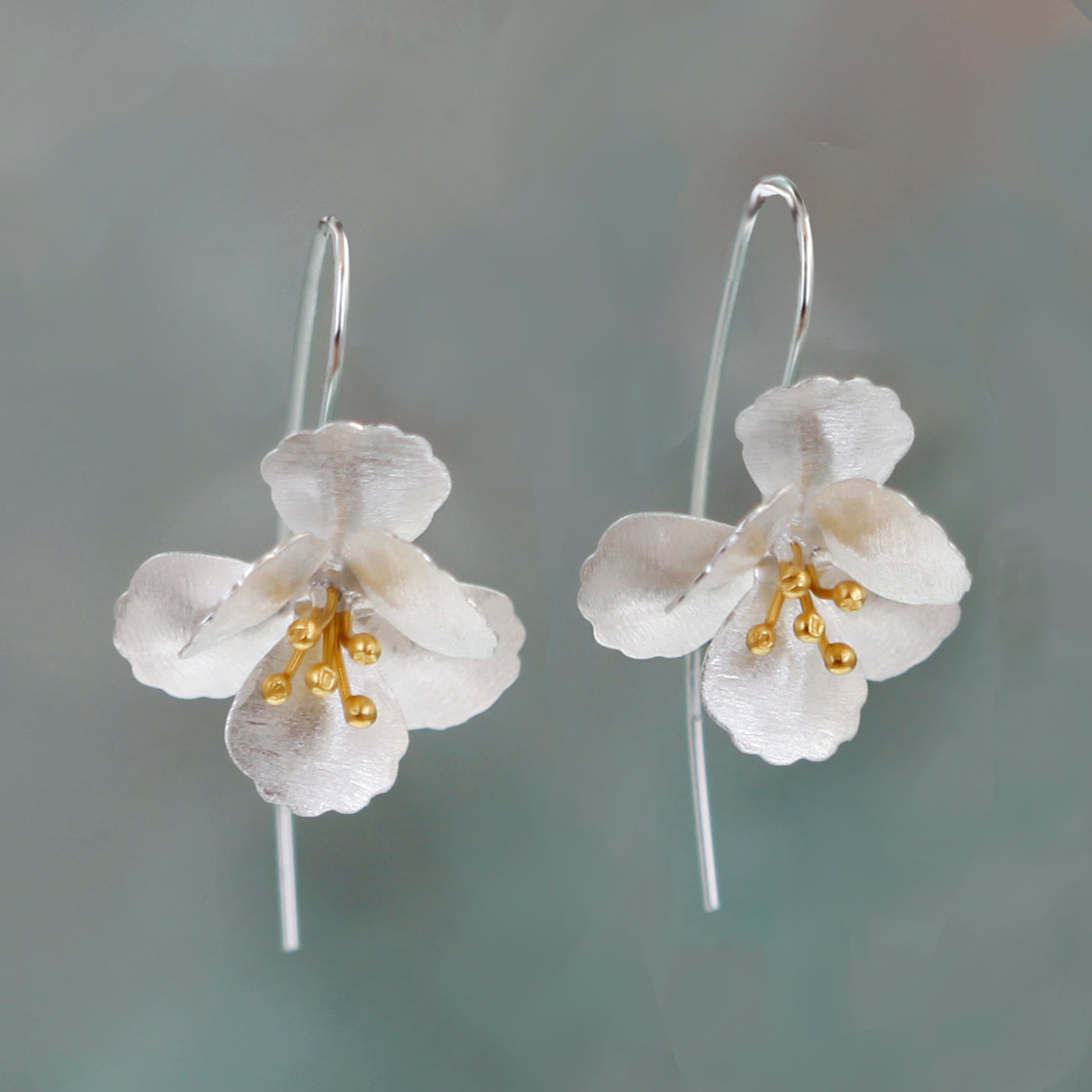 Image of Cherry Blossom Silver & Gold Flower Earrings