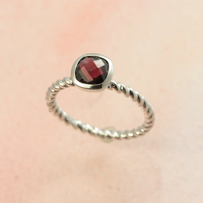 Garnet Silver Solitaire Ring