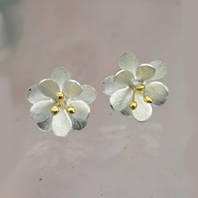 Image of Double Satin Daisy Silver Earrings