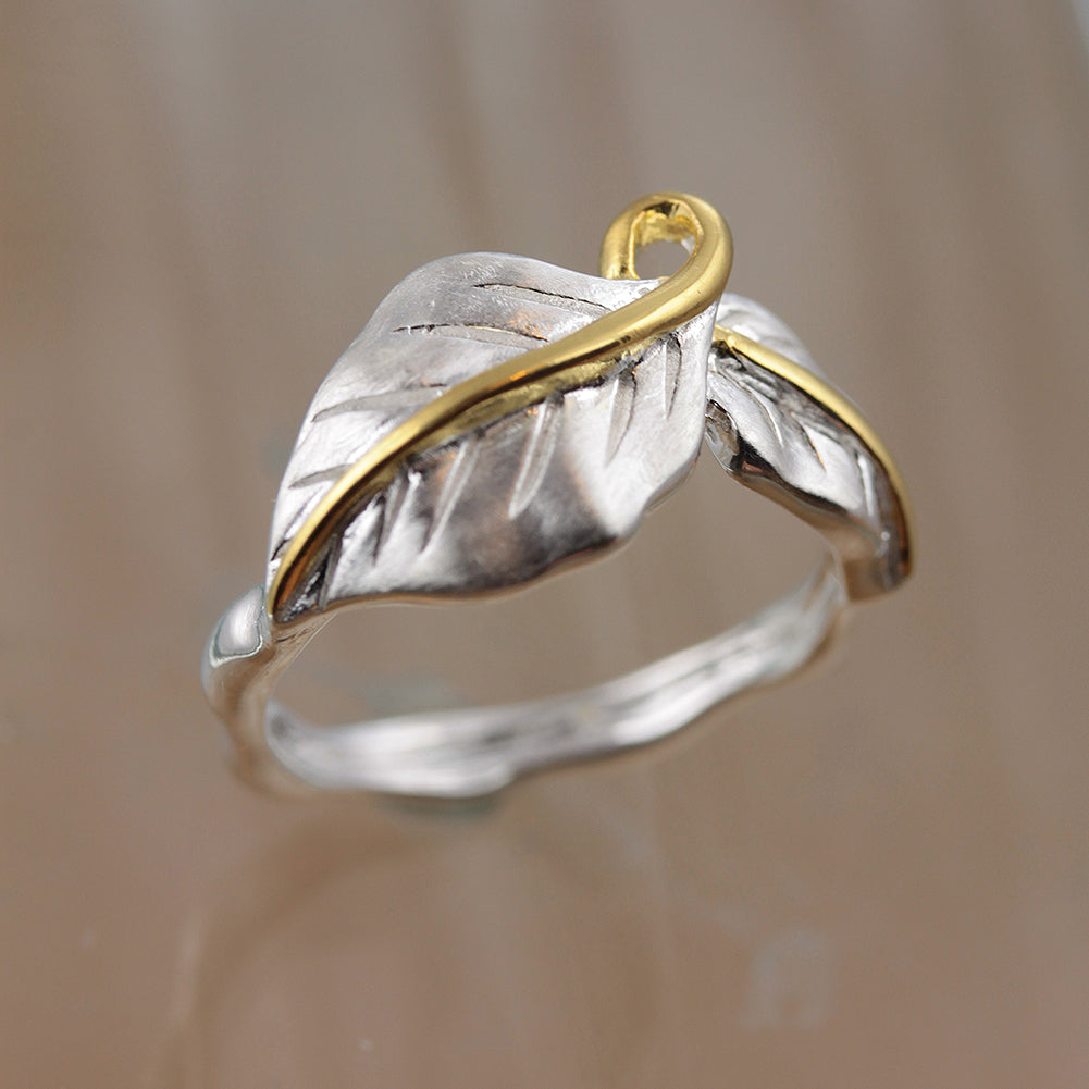 Leaf Silver and Gold Ring