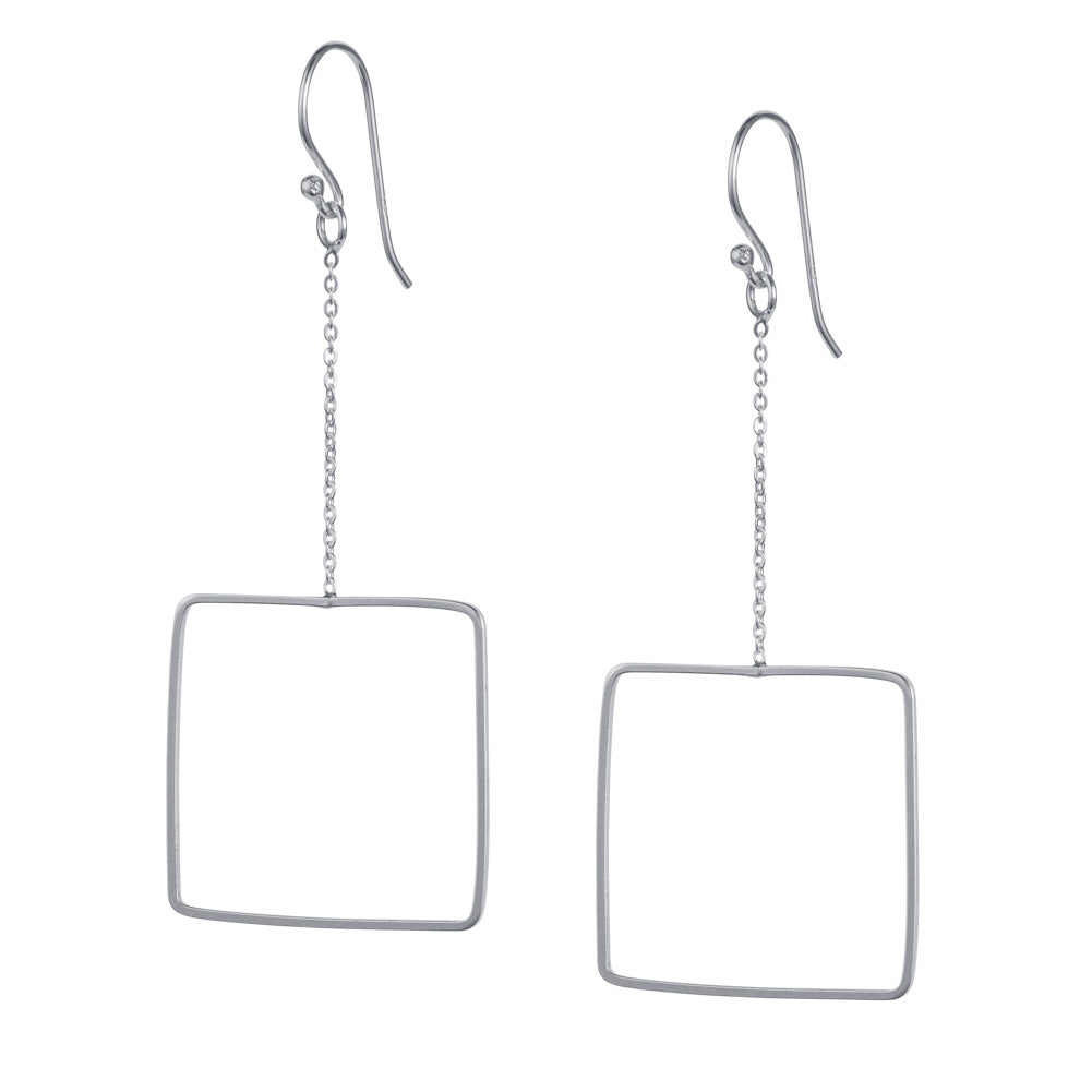 Large Square Chain Silver Hook Earrings