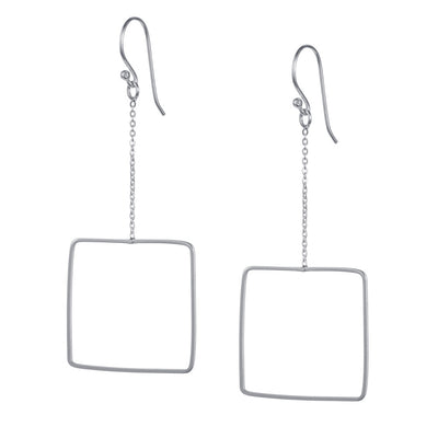 Large Square Chain Silver Hook Earrings