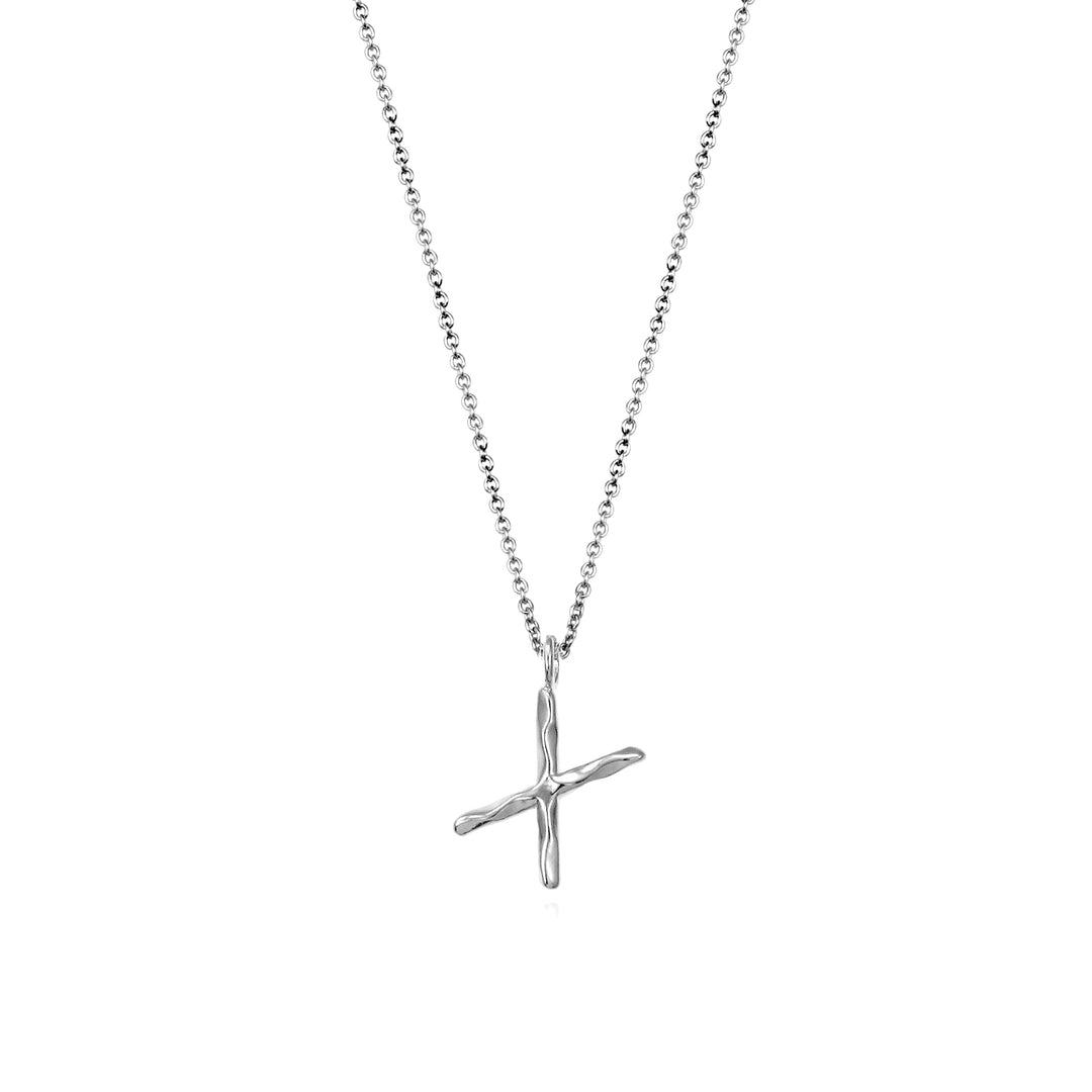 Sterling silver letter X initial necklace pendant with chain on a white background.